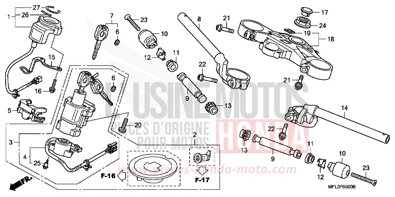 HANDLE PIPE/TOP BRIDGE for CBR1000RR Fireblade PEARL SUNBEAM WHITE (NHA66HA) from 2010